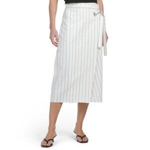 VINCE Off White Seedling Stripe Wrap Skirt